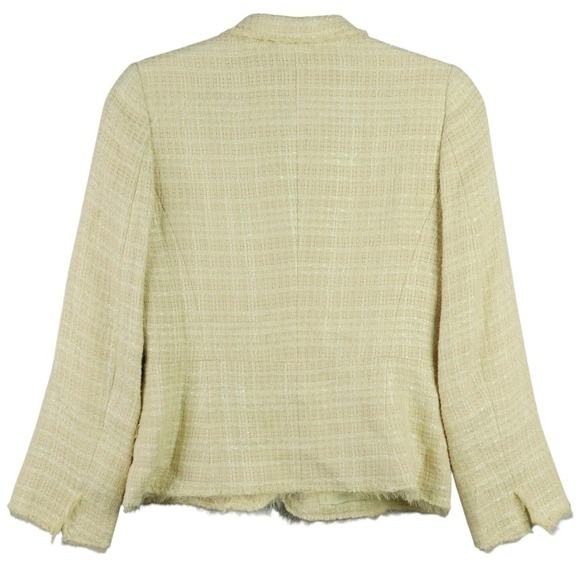 Gerard Darel Tweed Jacket Womens Size 36 Yellow Single Breasted 3 Button Fringe - Picture 9 of 9